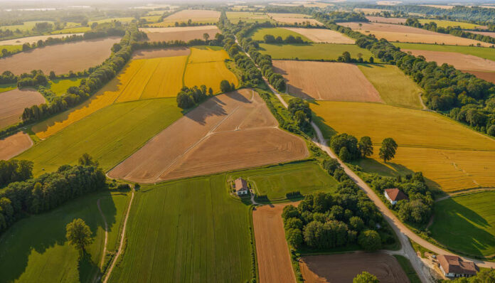widok-z-powietrza-zroznicowanego-krajobrazu-rolniczego-z-roznymi-uprawami_Easy-Resize.com (1) Czy można postawić dom na działce rolnej – przepisy 2025 | Budowa domu | Aj Wykończenia – Budownictwo, Dom i Ogród